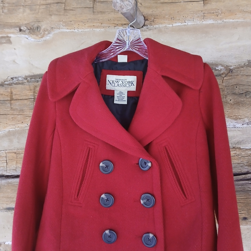 New York Classics Vintage Red Double Breasted Wool Blend Pea Coat XS - Picture 2 of 10
